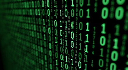 abstract green binary code background for technology and data concepts