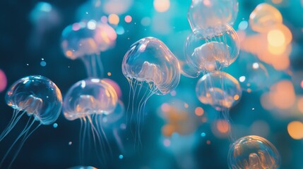 Wall Mural - experience the mesmerizing beauty of jellyfish gliding underwater. their ethereal glow captivates an