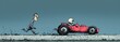 © Studio Zenith - Illustration d'un homme qui court apres une voiture de course vintage