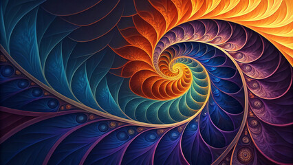 Abstract blue fractal spiral pattern with dynamic swirling wave design background