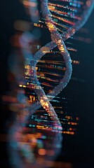 Wall Mural - a futuristic glimpse into the world of bioinformatics showcasing a rotating dna double helix superim