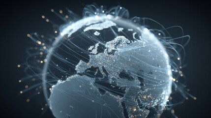 Wall Mural - a futuristic visualization of a globe with illuminated data points and network lines symbolizing the