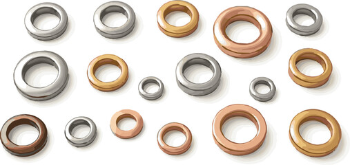 Create a kinds of deferent Metallic grommet set vector art with white background.
