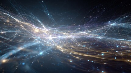 Wall Mural - ethereal mesh of light trails and abstract shapes representing the invisible network of digital comm