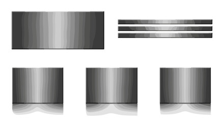 Illustration of a metallic set of objects with three bars and three square shaped objects on a white background