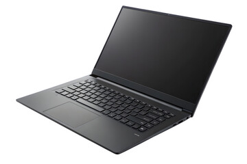 top view white laptop computer with full keyboard layout visible, blank white screen displayed, isol