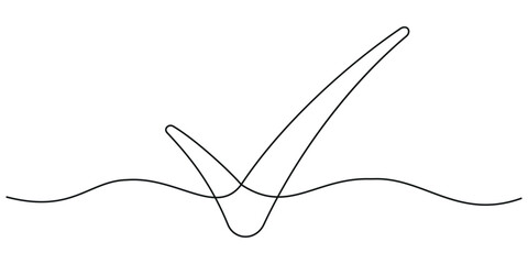 Check mark continuous one line drawing. Tick single line icon. Check mark black icon, Vector illustration
