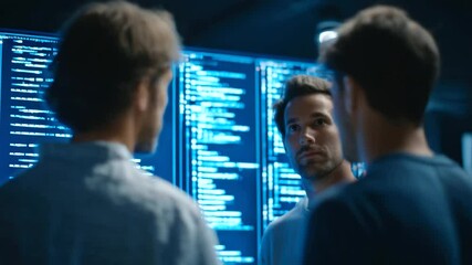Wall Mural - tech startup team collaborates on ai chatbot innovation in modern office setting.