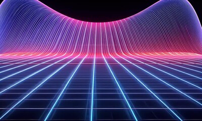 Wall Mural - abstract digital line background with glowing dots and lines forming an illuminated gradient of blue