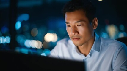 asian software engineers collaborating on ai algorithms during a late-night office session.