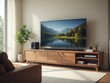 © Zorro2025 - modern living room shows smart tv connected to sound bar stylish wooden tv stand complements