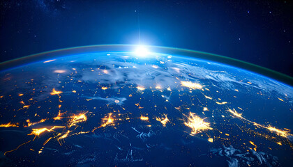 Wall Mural - Earthrise Sunrise with Night Lights.