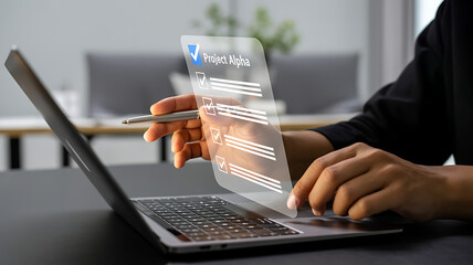 Streamlining Project Workflow Digital Checklist and Task Management on Laptop