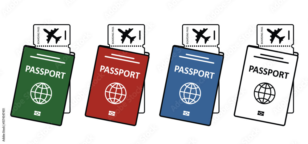 Cartoon passport and boarding pass icon. Airline tickets to fly ...