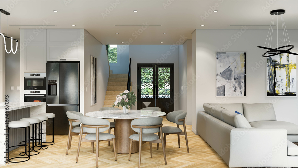 Photorealistic 3D rendering of a classic interior kitchen, digitally ...