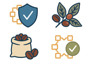 Wall Mural - digital security and coffee cultivation symbols represented as icons in a modern graphic design form