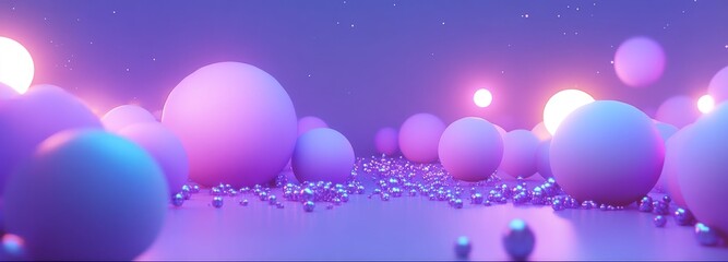Wall Mural - colorful spheres and glowing lights create a surreal atmosphere in an abstract landscape during twil