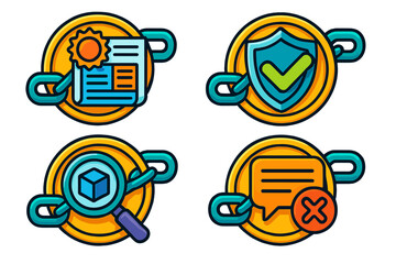 Wall Mural - icons representing various digital security features and functionalities within a tech context