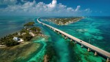 Driving In Florida: Aerial View of Key West Island Highway with Bridges Over the Sea