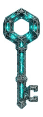 Wall Mural - complex geometric key structure with interwoven luminous filaments threading through its form.