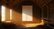 © SirArbusto - Cartel de tela blanca extendida en interior, sin gráfica, espacio pensado para mockup visual