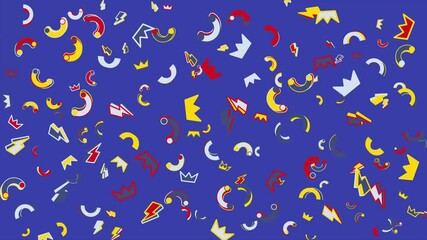 Wall Mural - Blue background with colorful abstract shapes. Abstract seamless memphis loop video background.