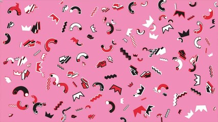 Wall Mural - Pink background shows a 1980s style geometric pattern. Abstract seamless memphis loop video background.