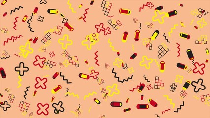 Wall Mural - Peach background with a 90sstyle pattern. Abstract seamless memphis loop video background.