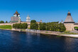 Beautiful  view of the Pskov Kremlin from Olginsky bridge, Pskov, Russia. Caption: 