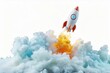 © Skoles - Rocket launches into the sky, surrounded by colorful clouds and smoke, creating a dynamic and exciting atmosphere for exploration and adventure
