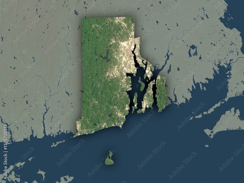 Very detailed map of Rhode Island with clear state borders and visible ...