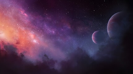 Wall Mural - Cosmic expanse with swirling nebulae and distant planets, creating a surreal otherworldly view.