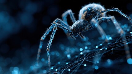 Crystalline spider on a digital web, dark background