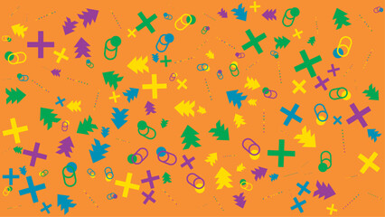 This abstract colorful image shows plus signs trees and circles. Vector for abstract background, presentation, website, and creative poster.