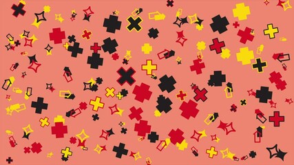 Wall Mural - Pink background scattered with colorful plus signs and stars. Abstract seamless memphis loop video for presentation, intro, outro, and social media.