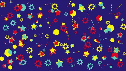 Wall Mural - Teal background with colorful geometric shapes. Abstract seamless memphis loop video for presentation, intro, outro, and social media.