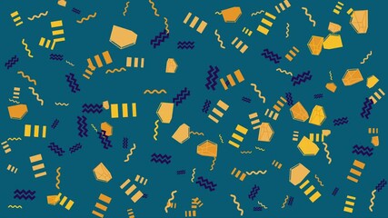 Wall Mural - Abstract teal background with yellow and purple shapes. Abstract seamless memphis loop video for presentation, intro, outro, and social media.