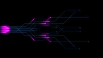  Futuristic purple Digital circuit chipset board processor pattern. purple circuit board shiny technology motion design.  purple lines illuminate a black background, electronic circuit board. 