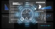 © vectorfusionart - Central HUD display on dark grid backdrop displaying panels, charts, code, map, timecode, waveform