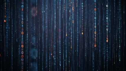 Computer binary matrix, digital rain, information flow, high-tech digital matrix binary code falling. Matrix-style binary code. Matrix Numbers, Digital Rain Loop. 4k video