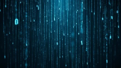 Computer binary matrix, digital rain, information flow, high-tech digital matrix binary code falling. Matrix-style binary code. Matrix Numbers, Digital Rain Loop. 4k video
