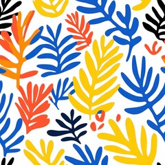 Wall Mural - Abstract Botanical Shapes Seamless Pattern in Bold Colors