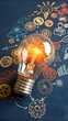 © Ayasin - Illuminated incandescent bulb; gears, innovative ideas, strategic planning, business solutions, creative process, brainstorming concept.