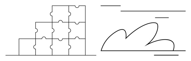Stacked puzzle pieces beside a simple cloud outline, representing problem-solving, teamwork, and innovation. Ideal for strategy, collaboration, growth, organization, creativity and education simple