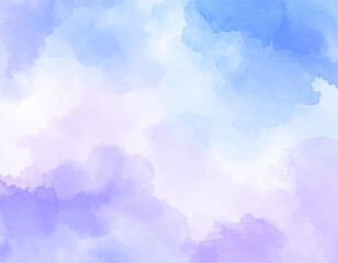 Wall Mural - cloudscape in watercolor texture. purple and blue cloud painting. calm sky watercolor background. br
