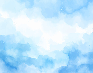 Wall Mural - blue sky watercolor background. cloudy sky soft watercolor texture. watercolor sky with soft blue to