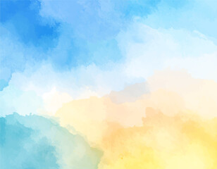 Wall Mural - soft blue and yellow sky painting. multicolor cloudy sky watercolor. vibrant sky with artistic textu