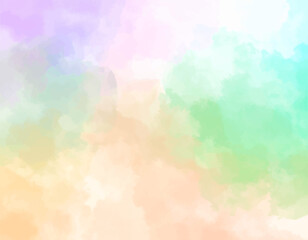 Wall Mural - handpainted green peach gradient. pastel cloudy sky illustration. light watercolor blend background.