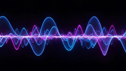 Wall Mural - abstract visualization of digital sound waves and frequencies in blue and violet