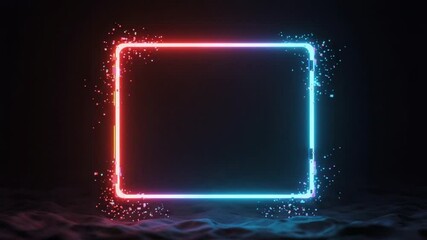 Wall Mural - Colorful neon square frames with particle effects on a dark textured background and illuminated